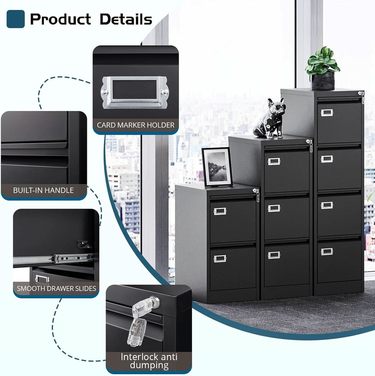 Four Drawer Filing Cabinet With Lock For Home Office
