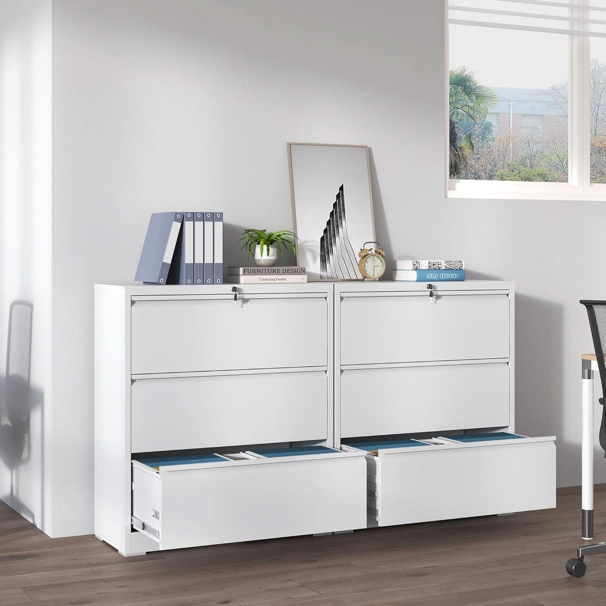 Lateral File Cabinet With 3 Drawers Metal Home Office