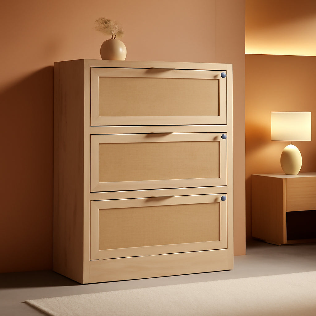 Extra Large 3 Drawer Genuine Rattan Home Storage Cabinet