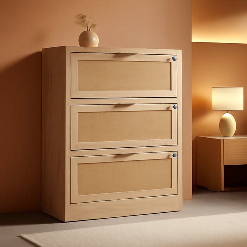 Extra Large 3 Drawer Genuine Rattan Home Storage Cabinet