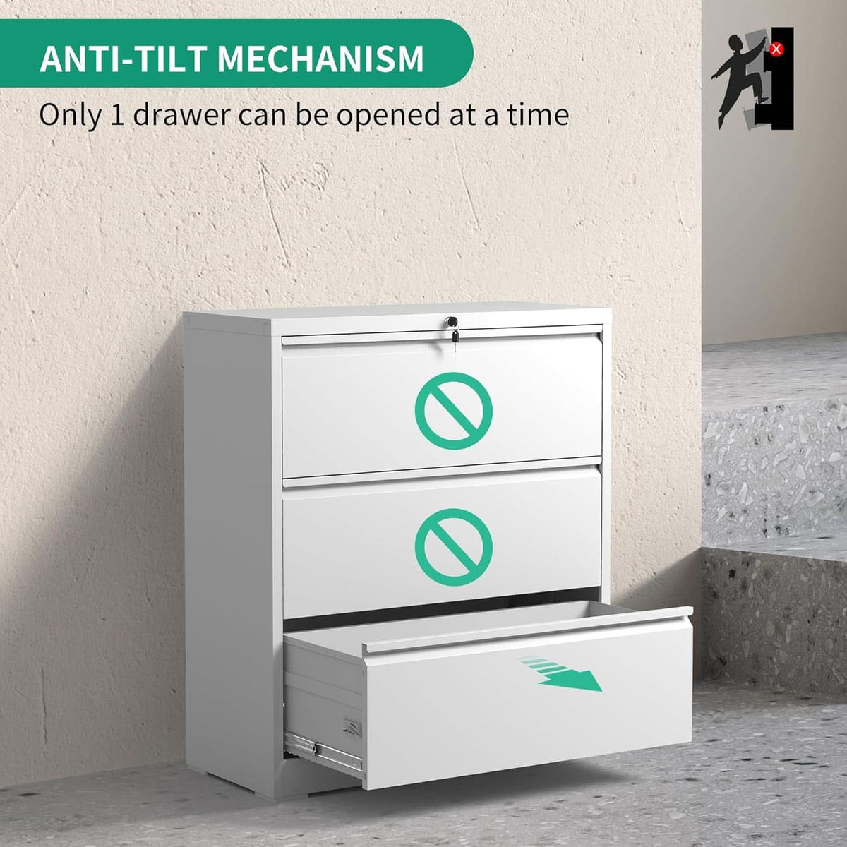 Lateral File Cabinet With 3 Drawers Metal Home Office