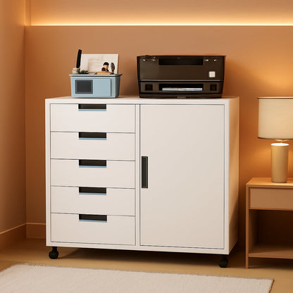 White Five-Drawer Movable Storage Cabinet For Home
