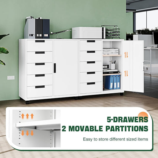 White Five-Drawer Movable Storage Cabinet For Home