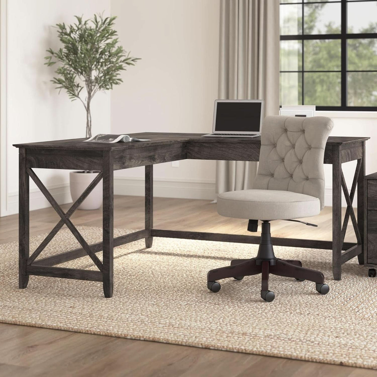 60 Inch L Shaped Desk Modern Farmhouse Home Office
