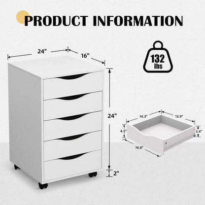 5 Drawer File Cabinet White For Home Office Organization