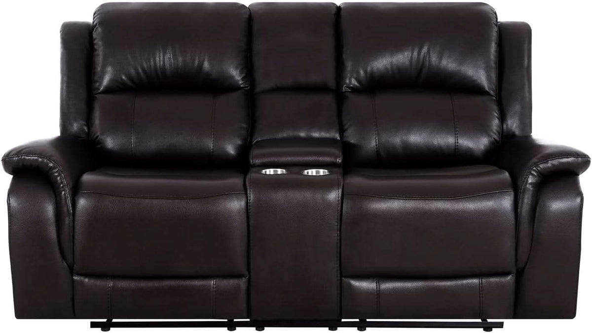 Oversized Espresso Leather Recliner Loveseat For Home Theater