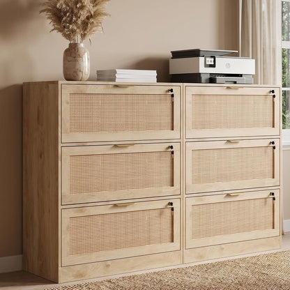 Extra Large 3 Drawer Genuine Rattan Home Storage Cabinet