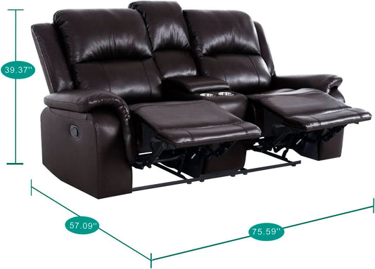 Oversized Espresso Leather Recliner Loveseat For Home Theater