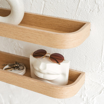 Set of Floating Wall Shelves, Oak Minimalist Ledge Shelf for Home